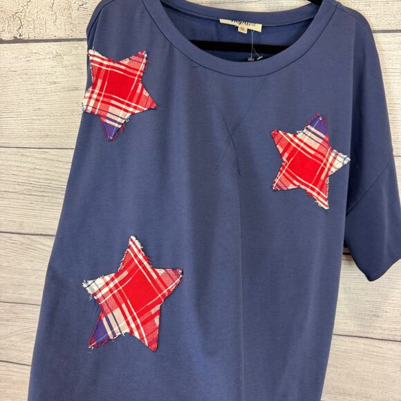 Haptics Plus Size Blue USA Star Patch Short Sleeve Tee Size 3X - Picture 4 of 6